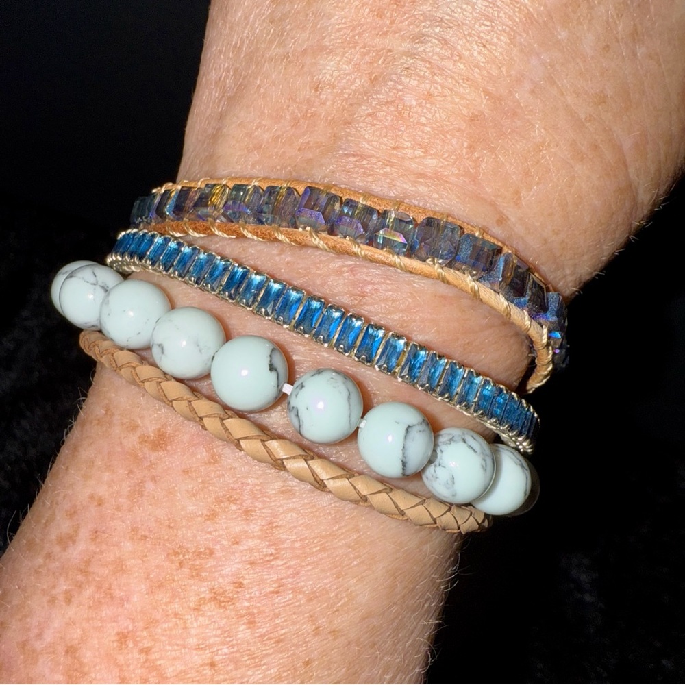 4-in-1 Blue/White/Rope Beads/Stones Bracelet w/clasp Great Christmas‎ Gift